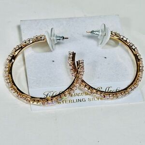 Rose Gold Tone Cubic Zirconia  Hoop Earrings with Detailing